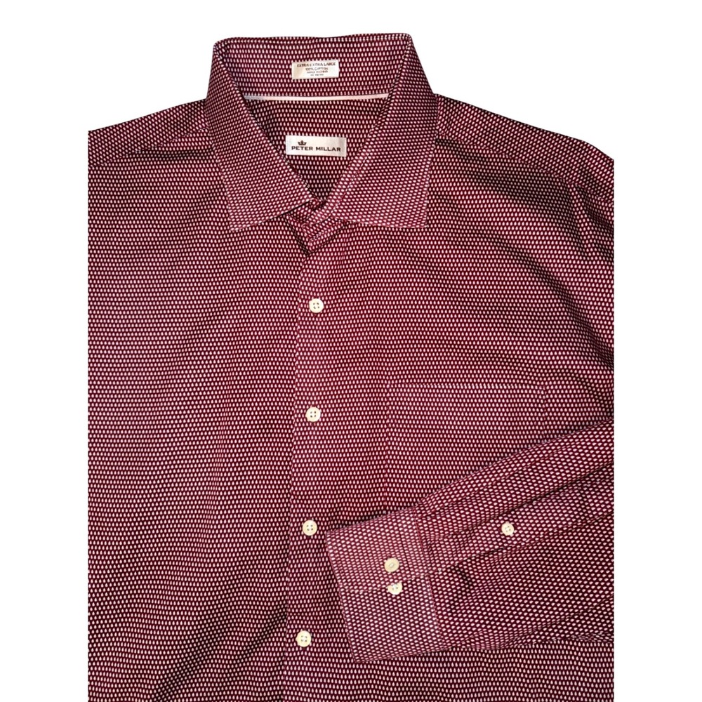Peter Millar Mens XXL Button Down Shirt Burgundy Teardrop Pattern 100% Cotton‎